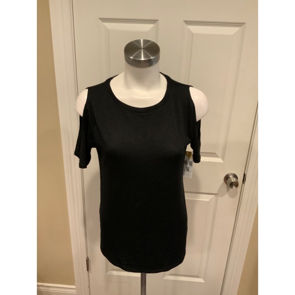 rag & bones/JEAN Black Cold Shoulder T-Shirt, Size XS